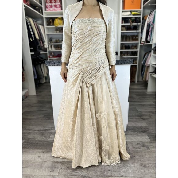 Rina di Montella Champagne Taffeta with Crop Jacket Formal Ball Gown $680 - Picture 2 of 12